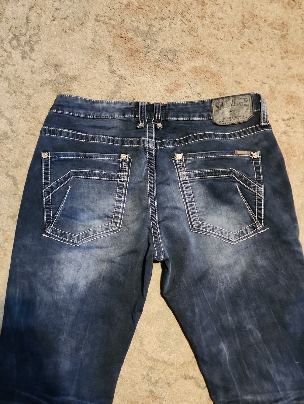 Salvage Mayhem Bootcut Jeans Men's 34L Distressed Thick Stitch Buckle